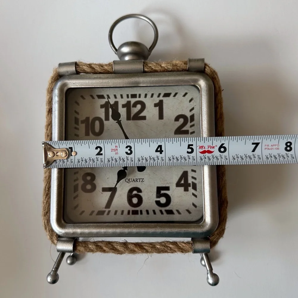 Farmhouse style‎ analog desktop clock rope trim battery operated